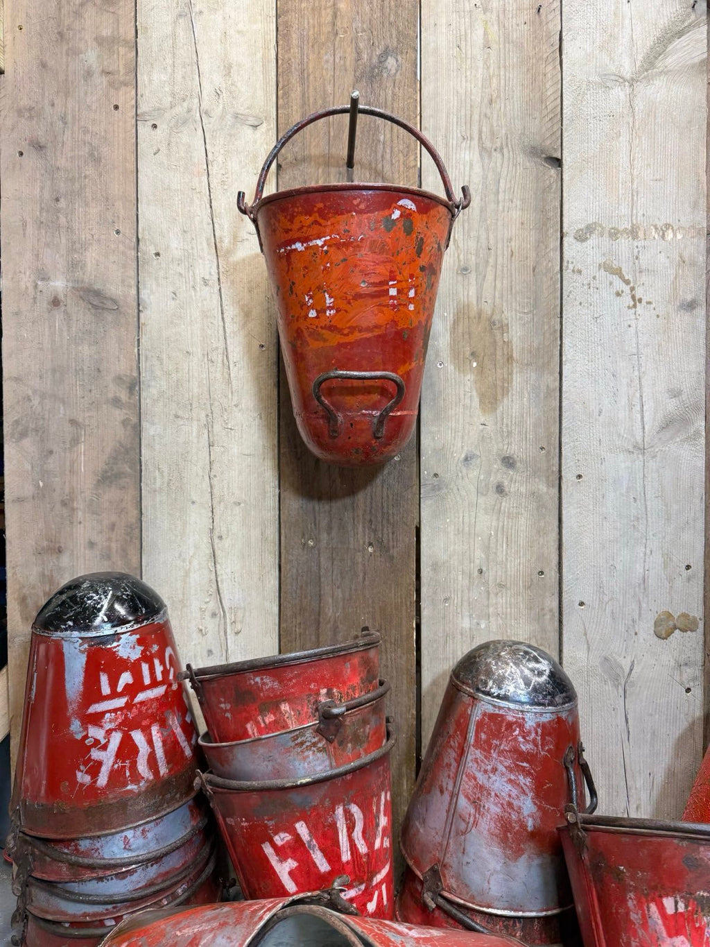 Vintage Galvanised Hanging Fire Bucket Plant Pot