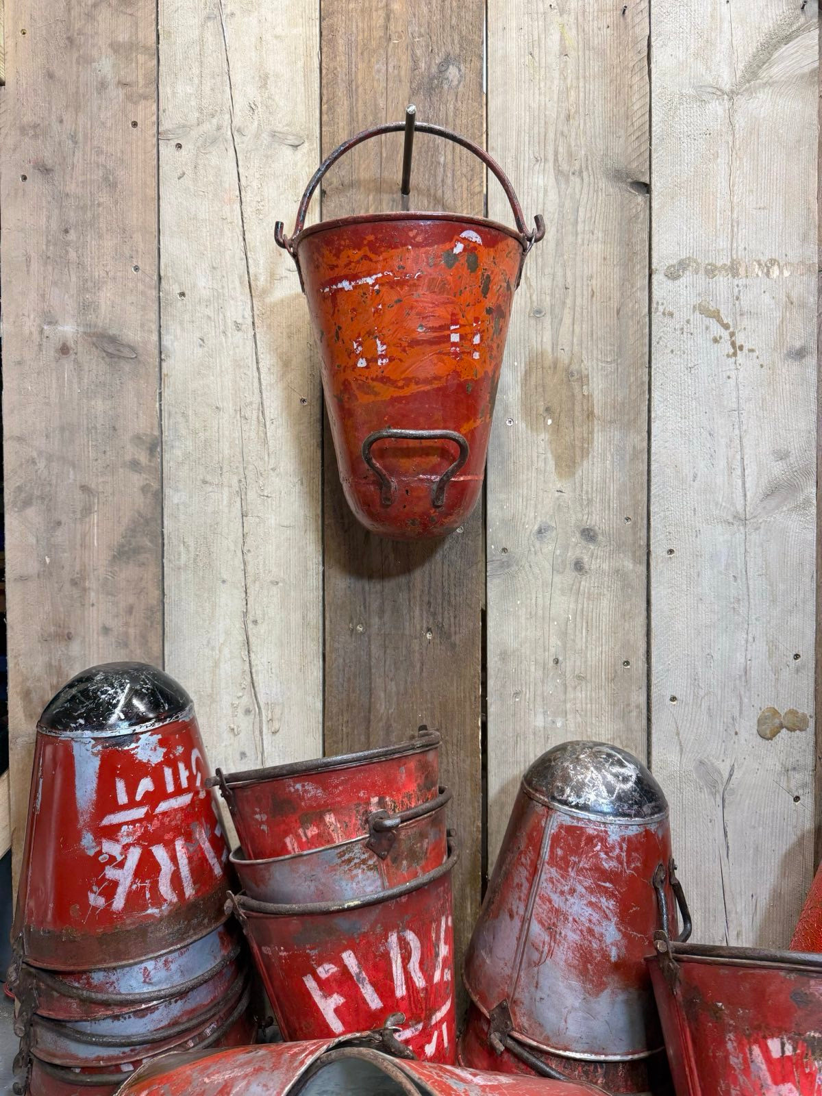 Vintage Galvanised Hanging Fire Bucket Plant Pot