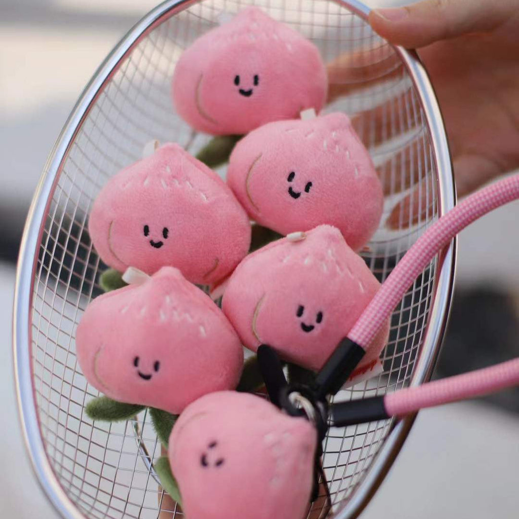 Mini Peach Plush Bag Charm in Pink