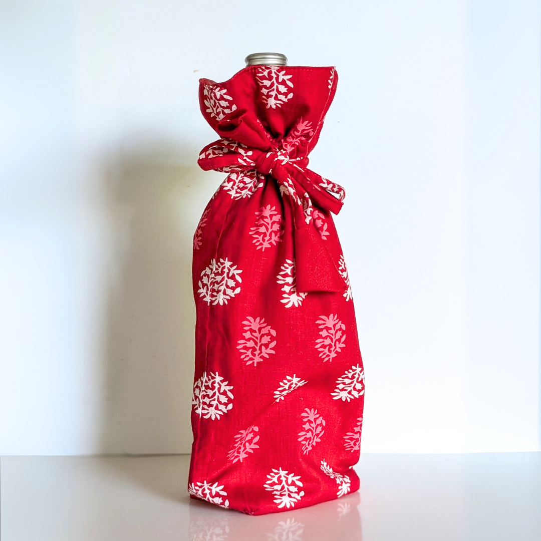 Reusable Kalamkari Cotton Bottle Bags Handmade in India