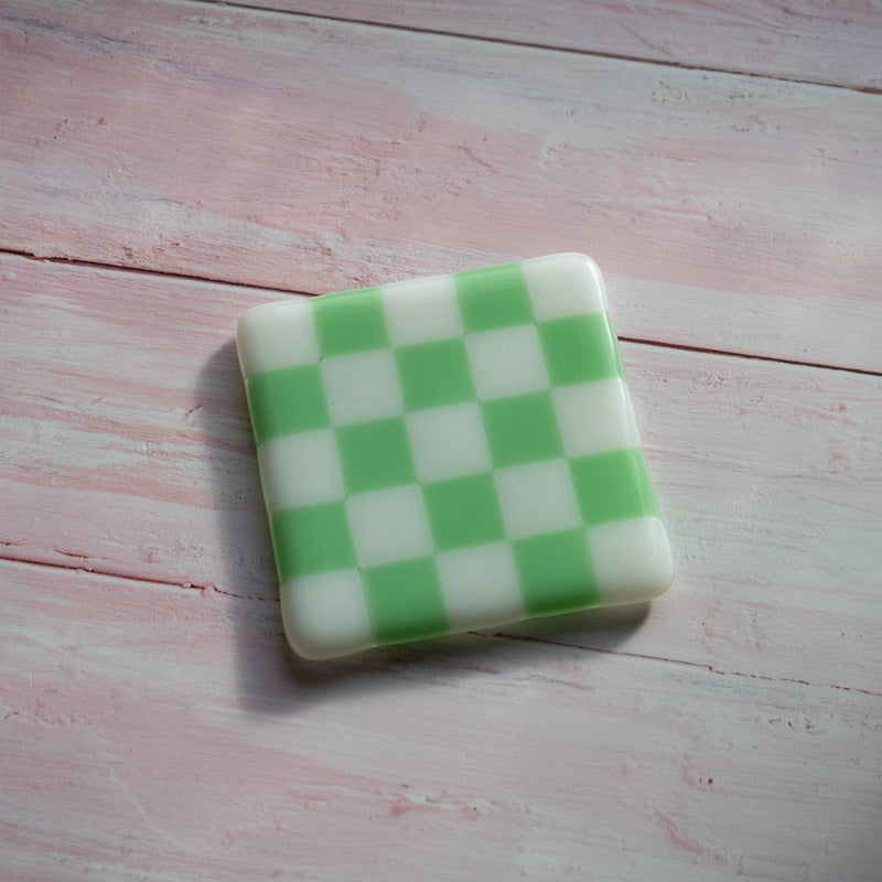 10cm Chequered White and Colour Fused Glass Coaster