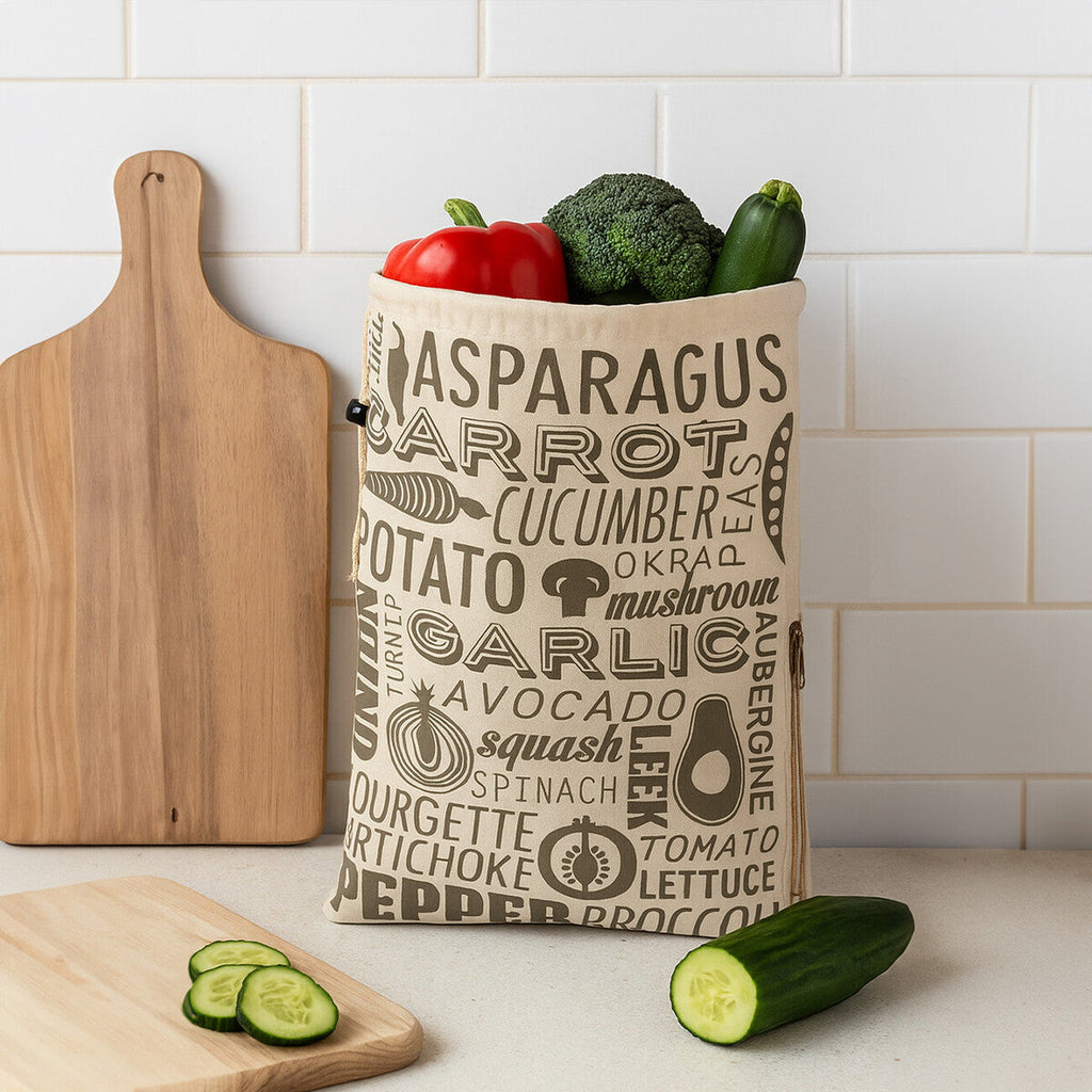 Grey and Natural Vegetable Storage Bag