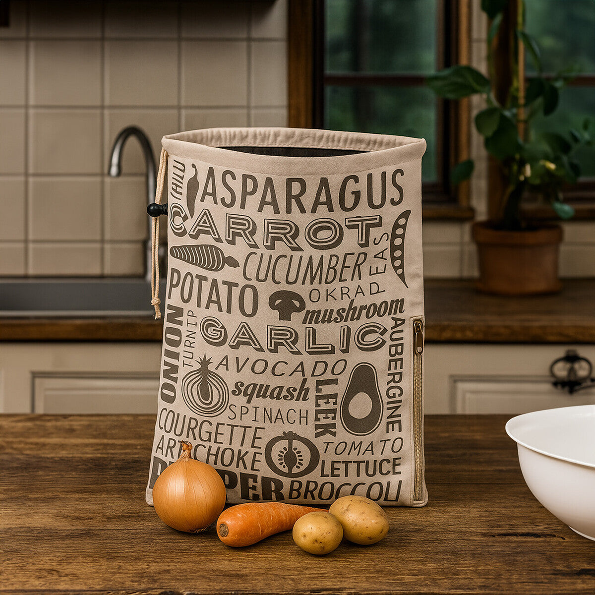 Grey and Natural Vegetable Storage Bag