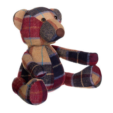 Large Maroon Check Tartan Bear Door Stop
