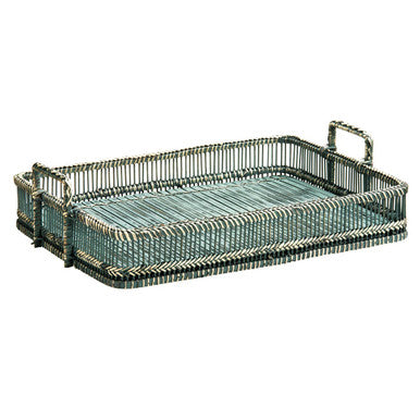 Grey Washed Rattan and Bamboo Rectangular Tray