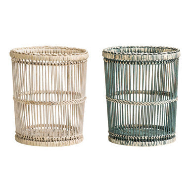 Rattan and Bamboo Grey Washed Waste Paper Bin
