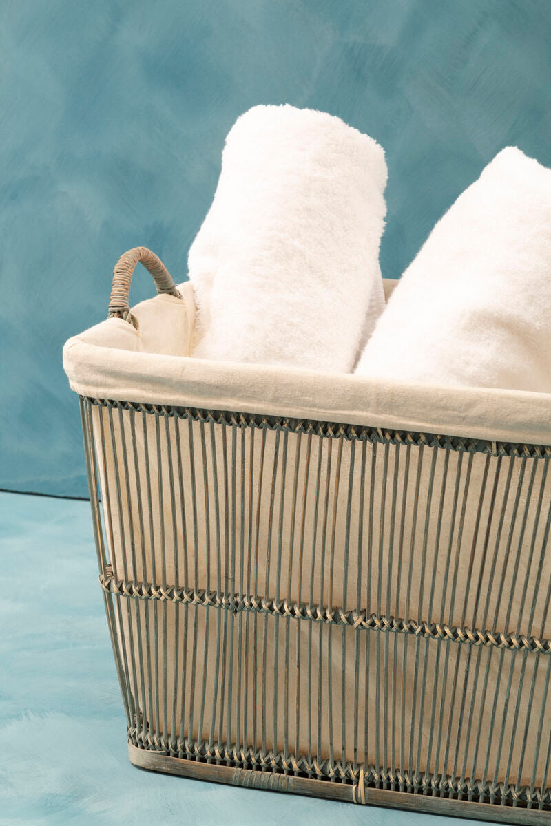 Washed Grey Rattan and Bamboo Storage Baskets, Set of 2