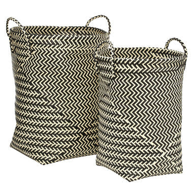 Set of Two Black and White Woven Storage Baskets
