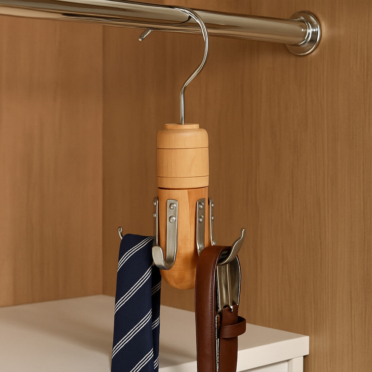 Cedar Wood 6 Hook Tie and Belt Hanger