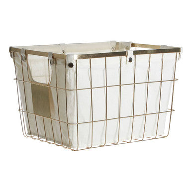 Large Gold Wire Storage Basket with Linen Lining