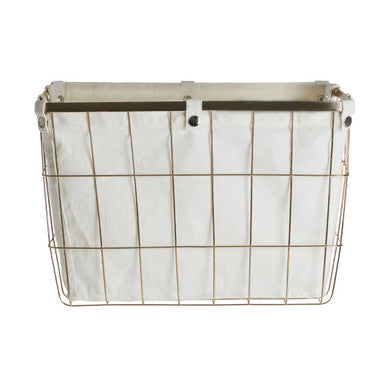Large Gold Wire Storage Basket with Linen Lining