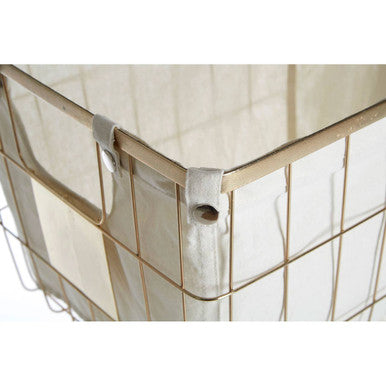 Large Gold Wire Storage Basket with Linen Lining
