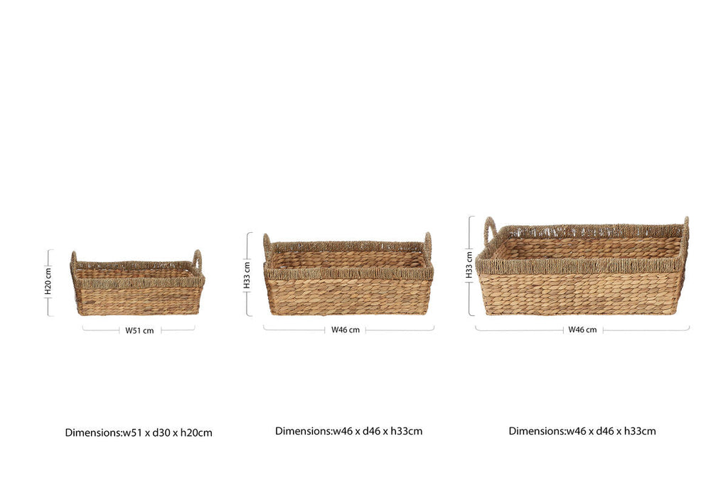 Set of 3 Seagrass Storage Baskets with Handles