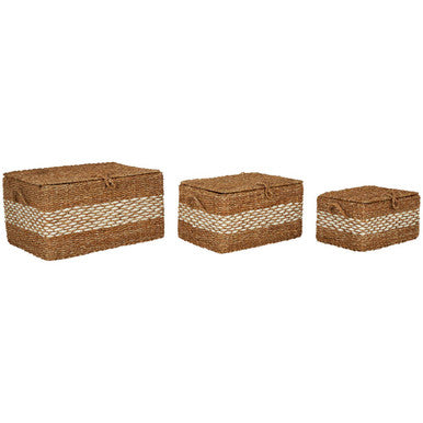 Set of Three Rectangular Seagrass Baskets With Lids