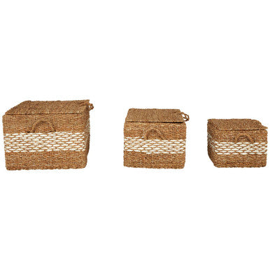 Set of Three Rectangular Seagrass Baskets With Lids