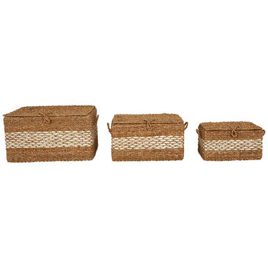 Set of Three Rectangular Seagrass Baskets With Lids