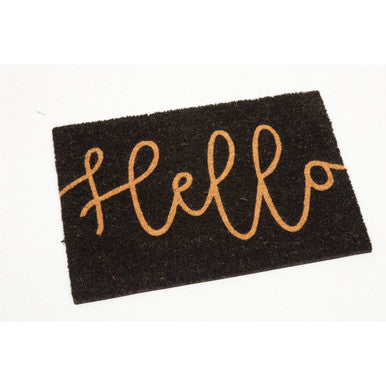 Hello Black Coir Doormat