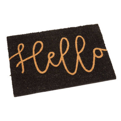 Hello Black Coir Doormat