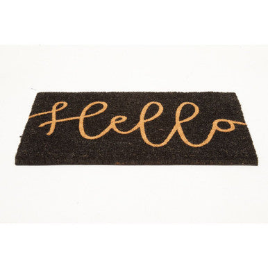 Hello Black Coir Doormat