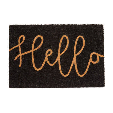 Hello Black Coir Doormat