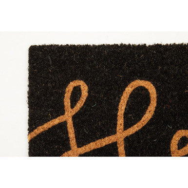 Hello Black Coir Doormat
