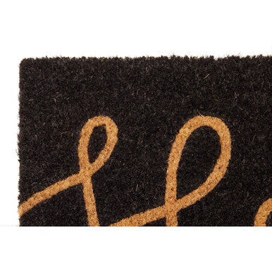 Hello Black Coir Doormat
