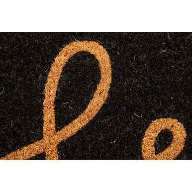 Hello Black Coir Doormat