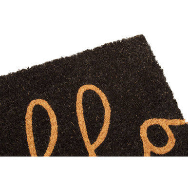 Hello Black Coir Doormat