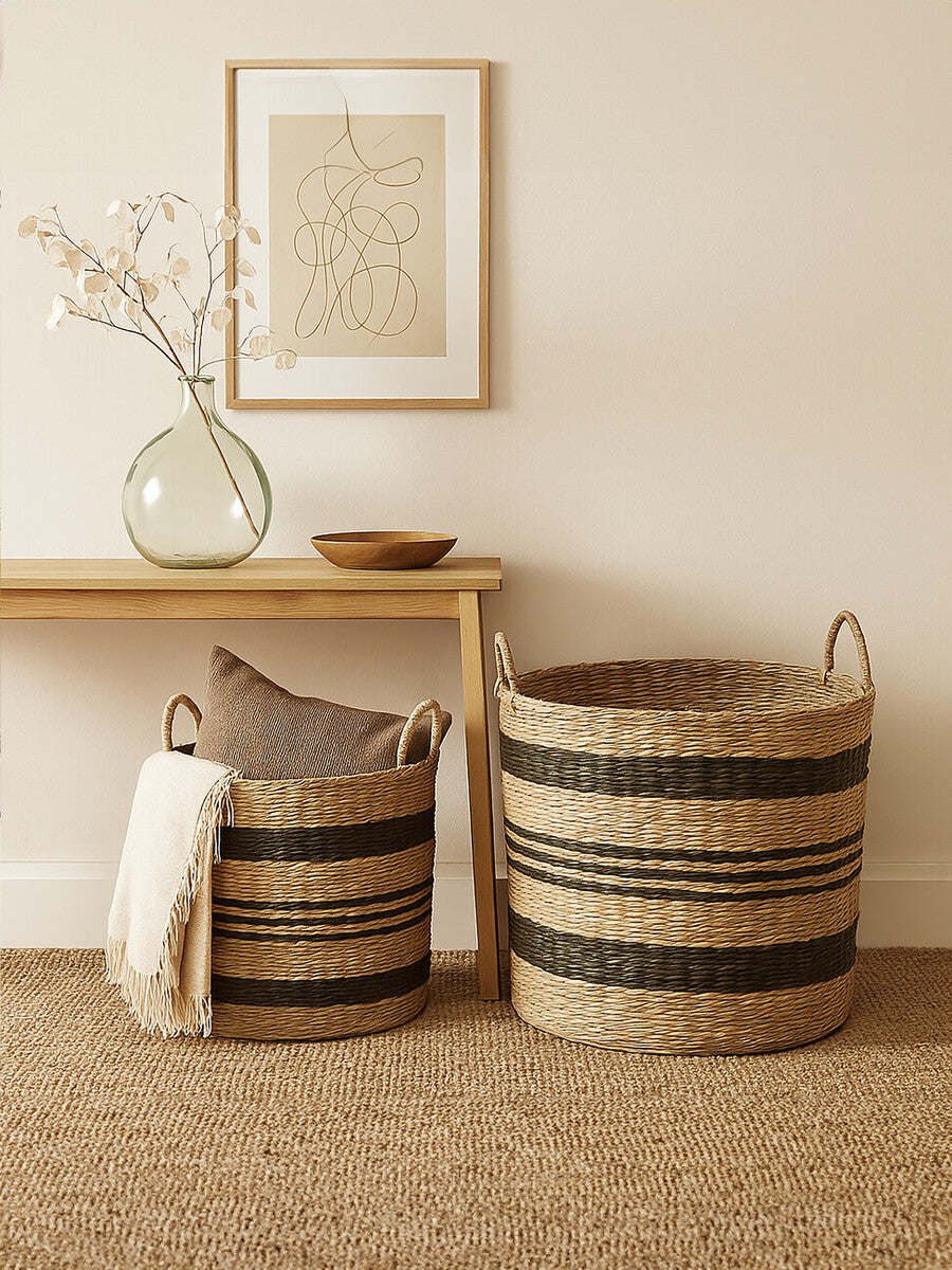 Set of 2 Seagrass Baskets with Black Stripes | Arles