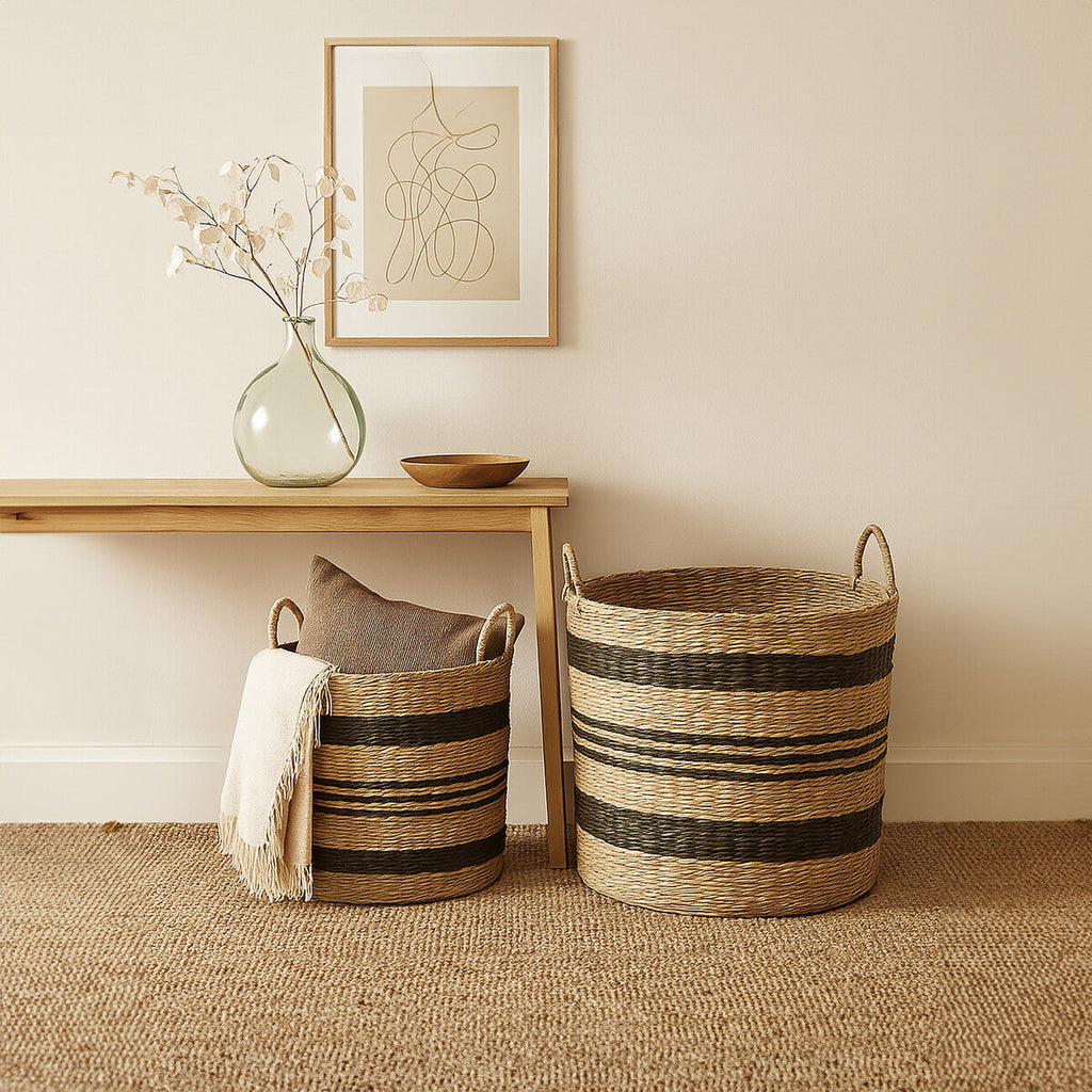 Set of 2 Seagrass Baskets with Black Stripes | Arles