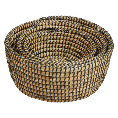Set of Three Straw Baskets with Black Detail
