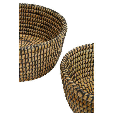 Set of Three Straw Baskets with Black Detail