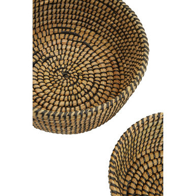 Set of Three Straw Baskets with Black Detail
