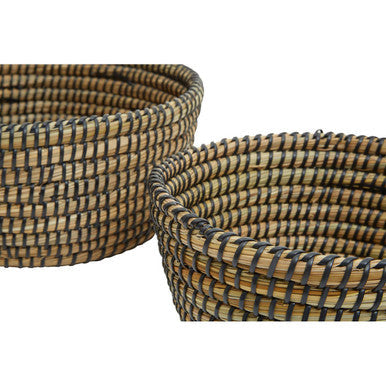 Set of Three Straw Baskets with Black Detail