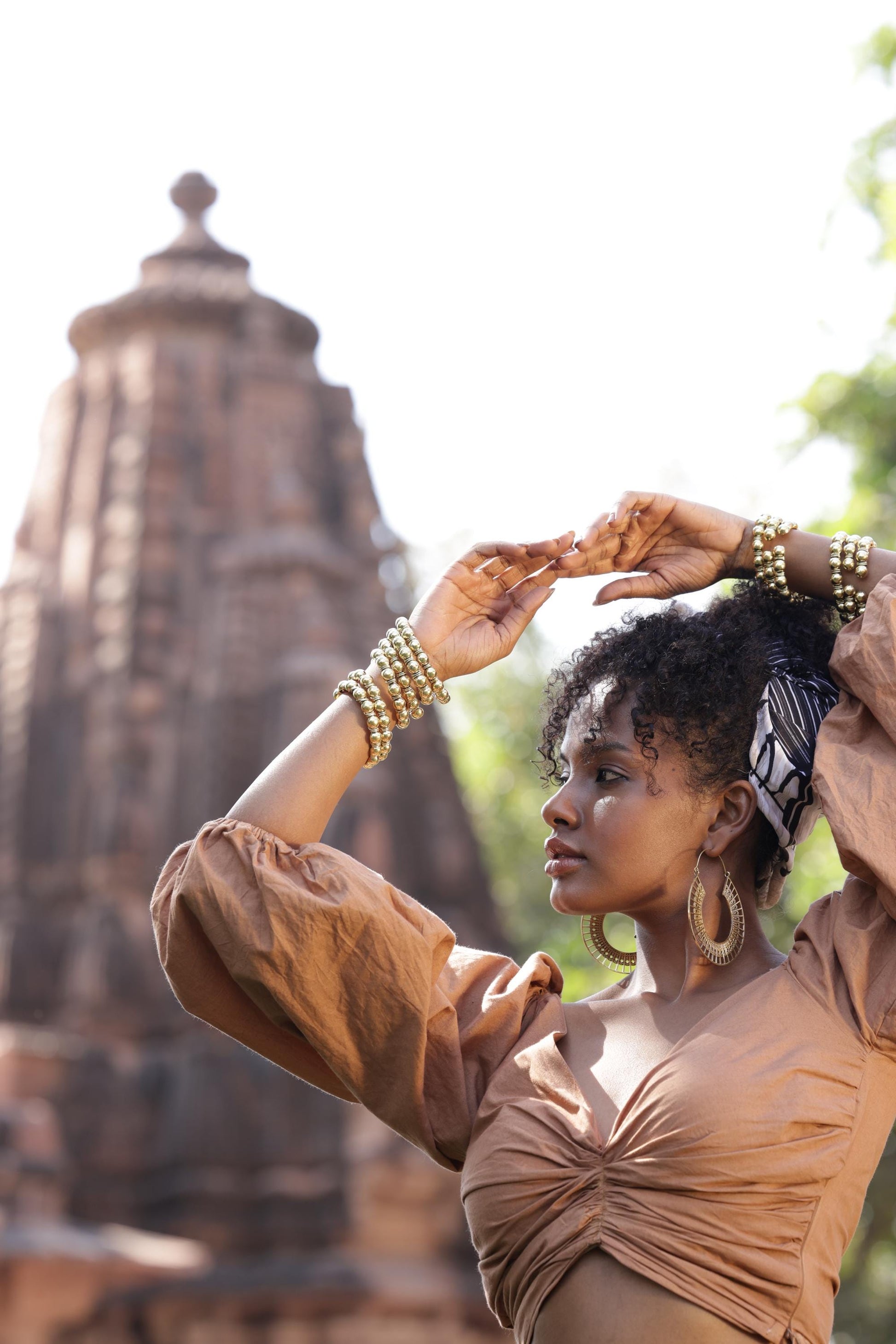 Beaded Orb Adjustable Brass and Silver Cuff