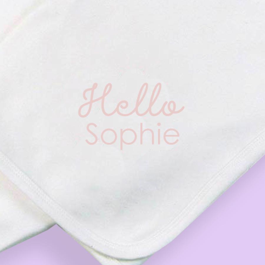 Personalised White Hello Baby Pram Blanket