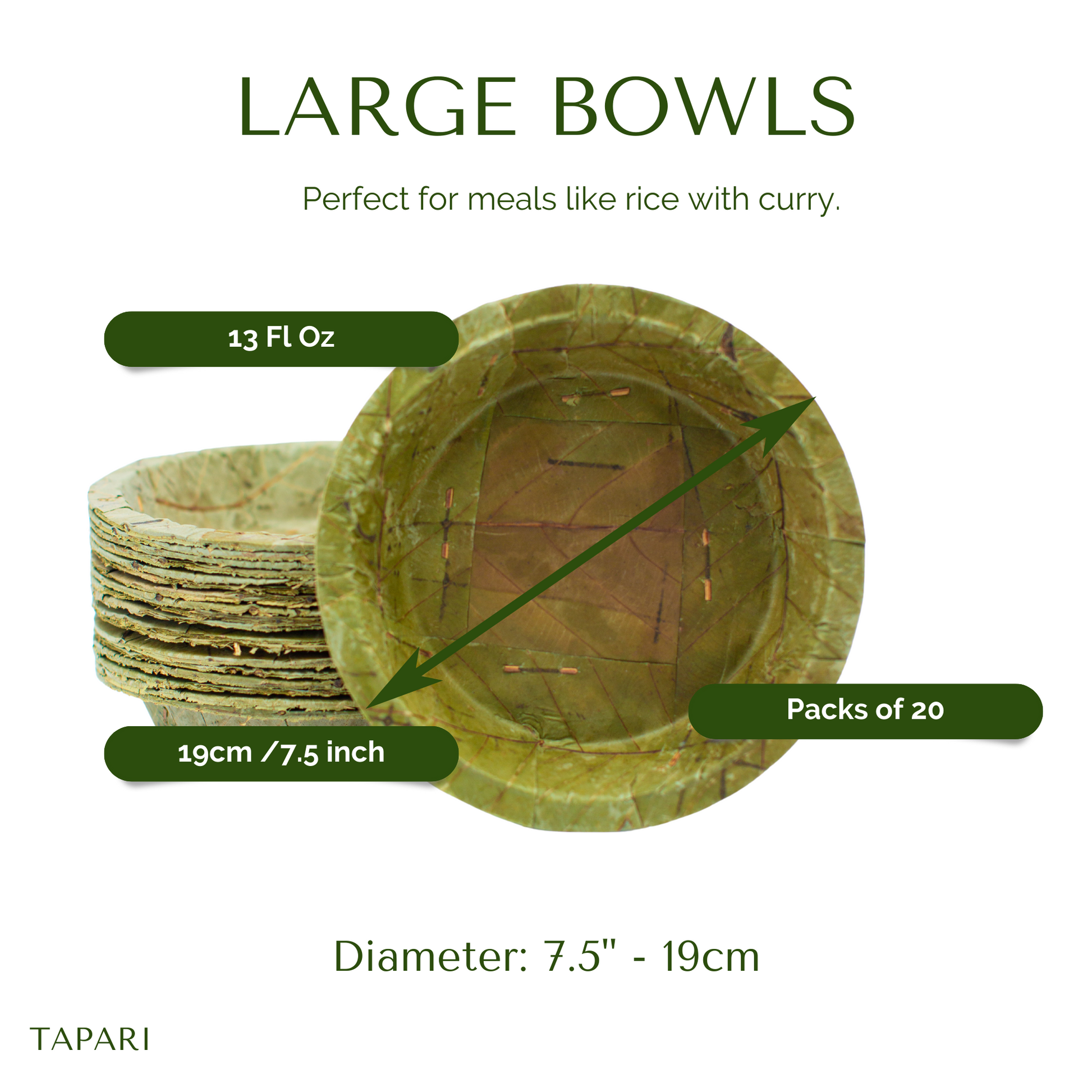 Large Natural Leaf Bowls 19cm Pack of 20