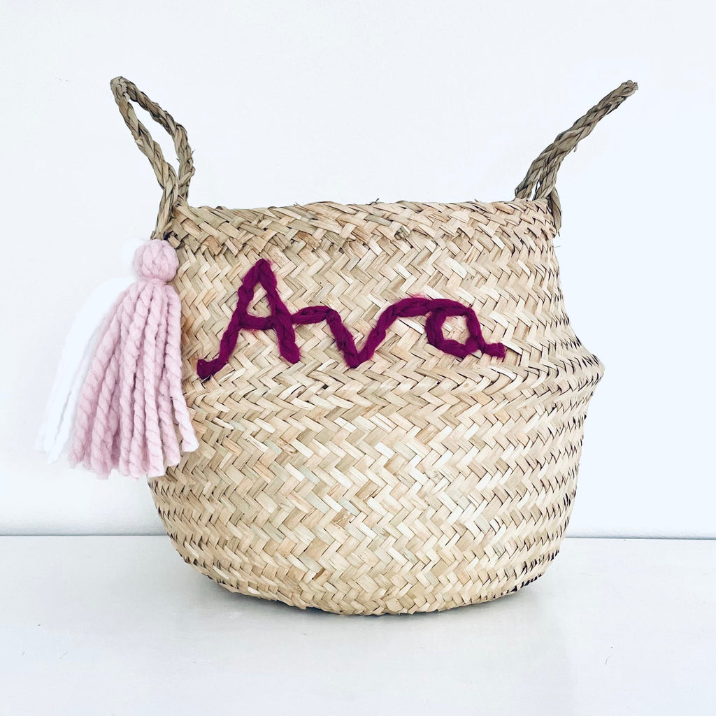 Pink Personalised tassel name basket - Large
