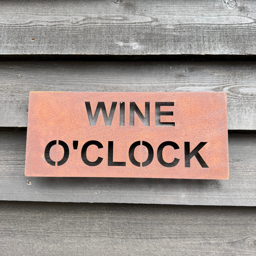 Rustic Metal WINE O’CLOCK Sign