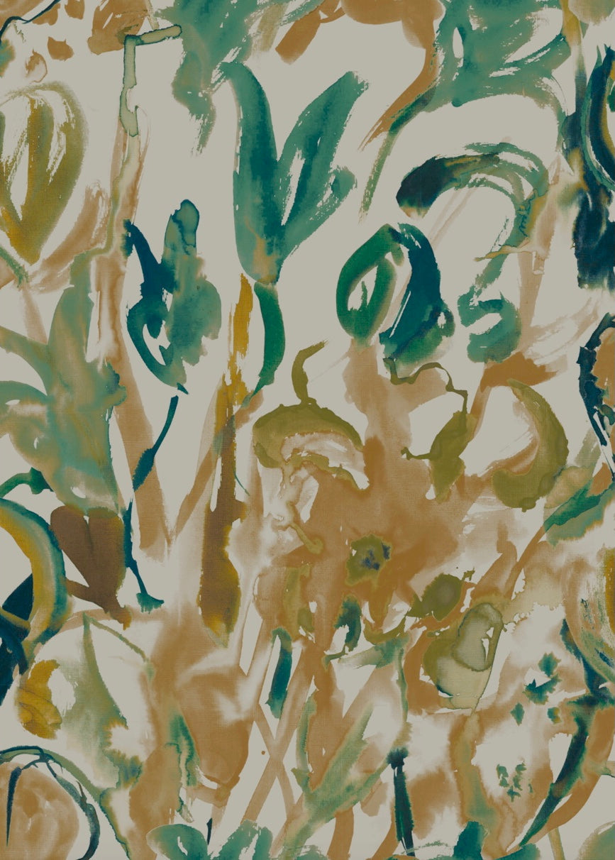 Watercolour Floral Wallpaper - Sand + Mint