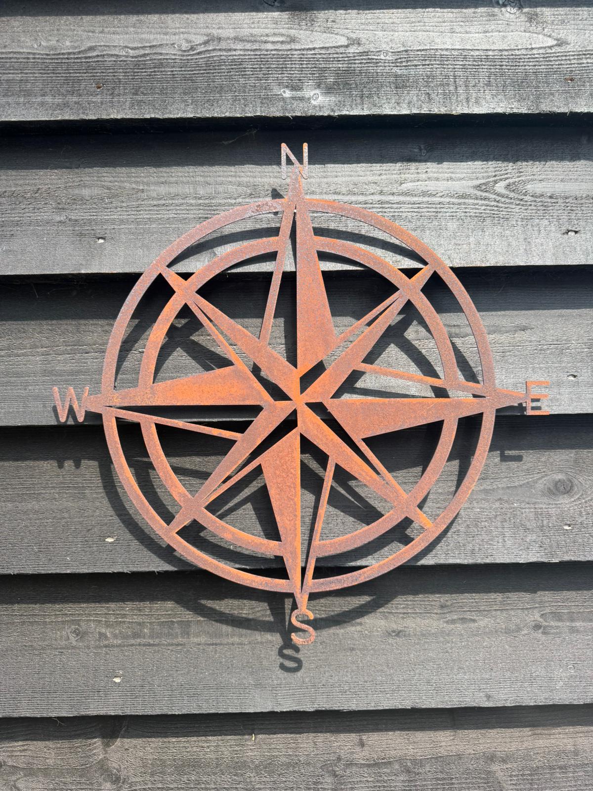 Rusty Metal Compass Wall Sign 50cm