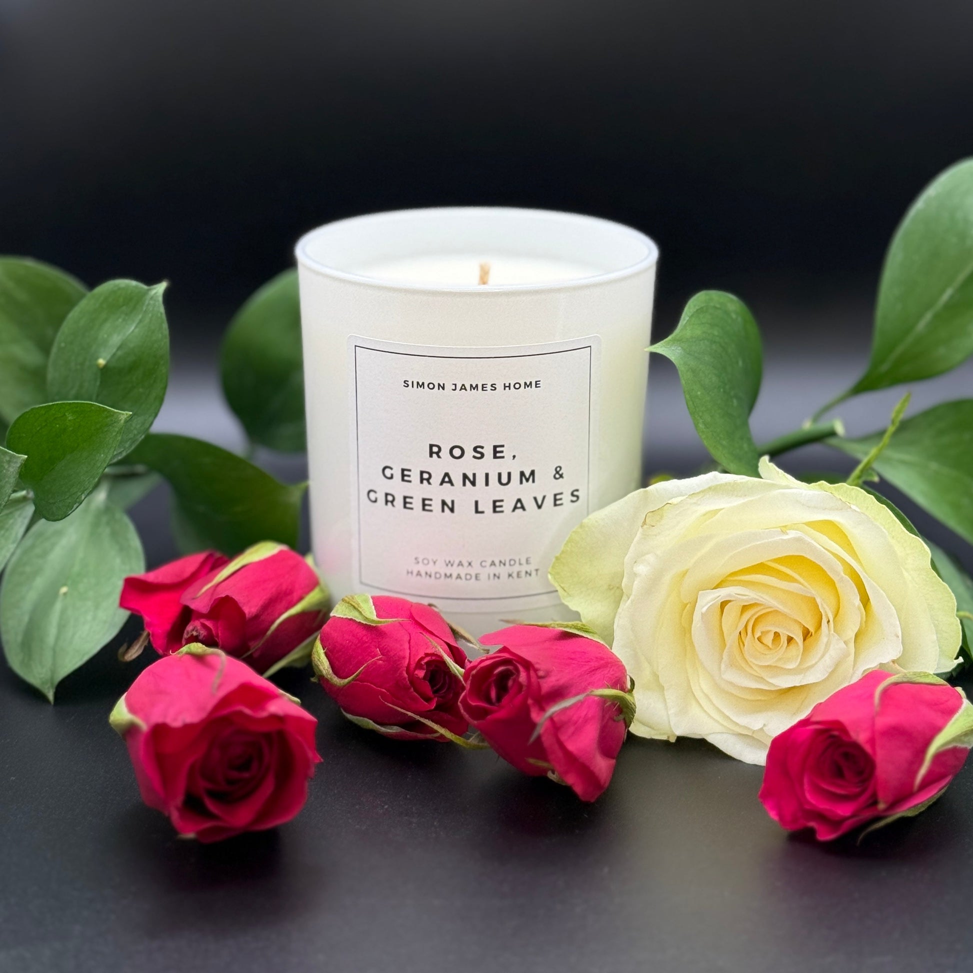 Rose Geranium and Green Leaves Handmade Soy Wax Candle