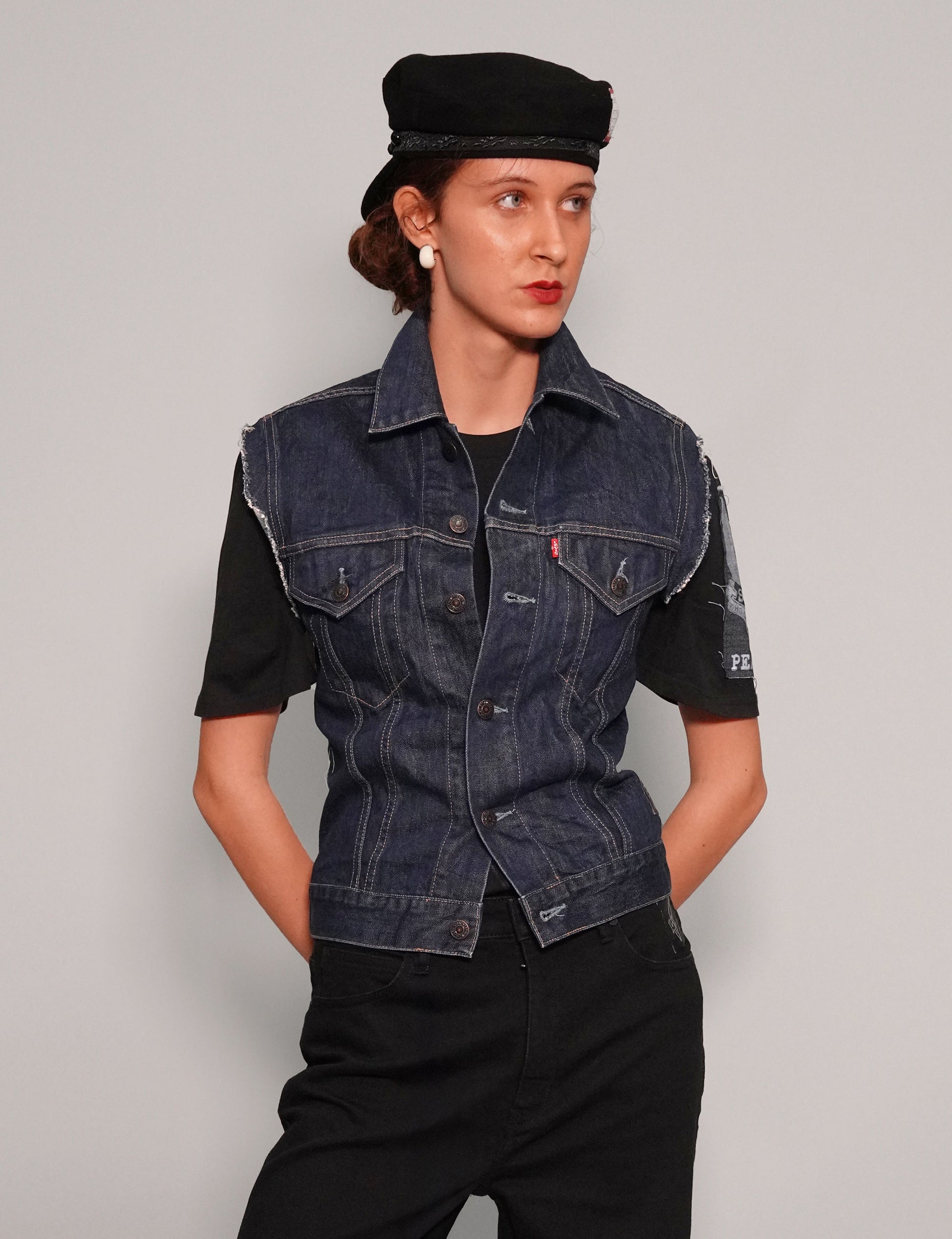 Vintage Denim Gilet with Rock and Roll Back Print