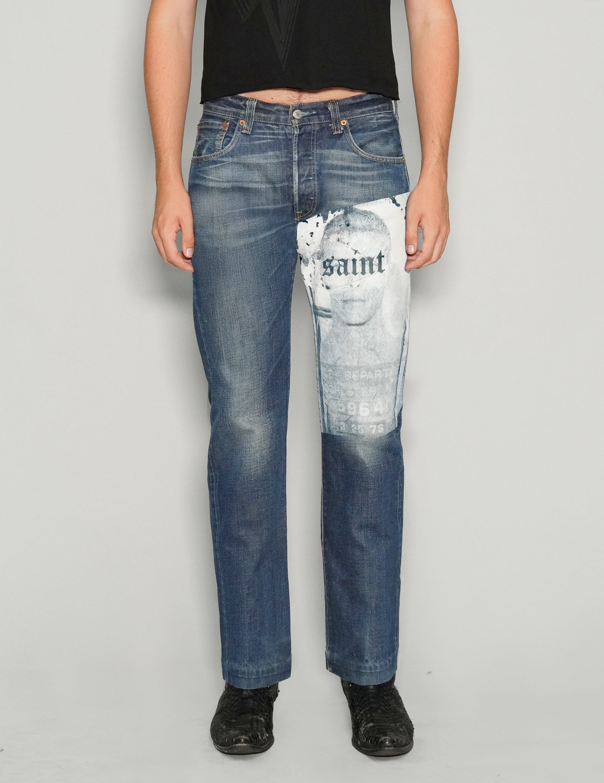 Saint Vintage Blue Jeans with Custom Rock and Roll Print
