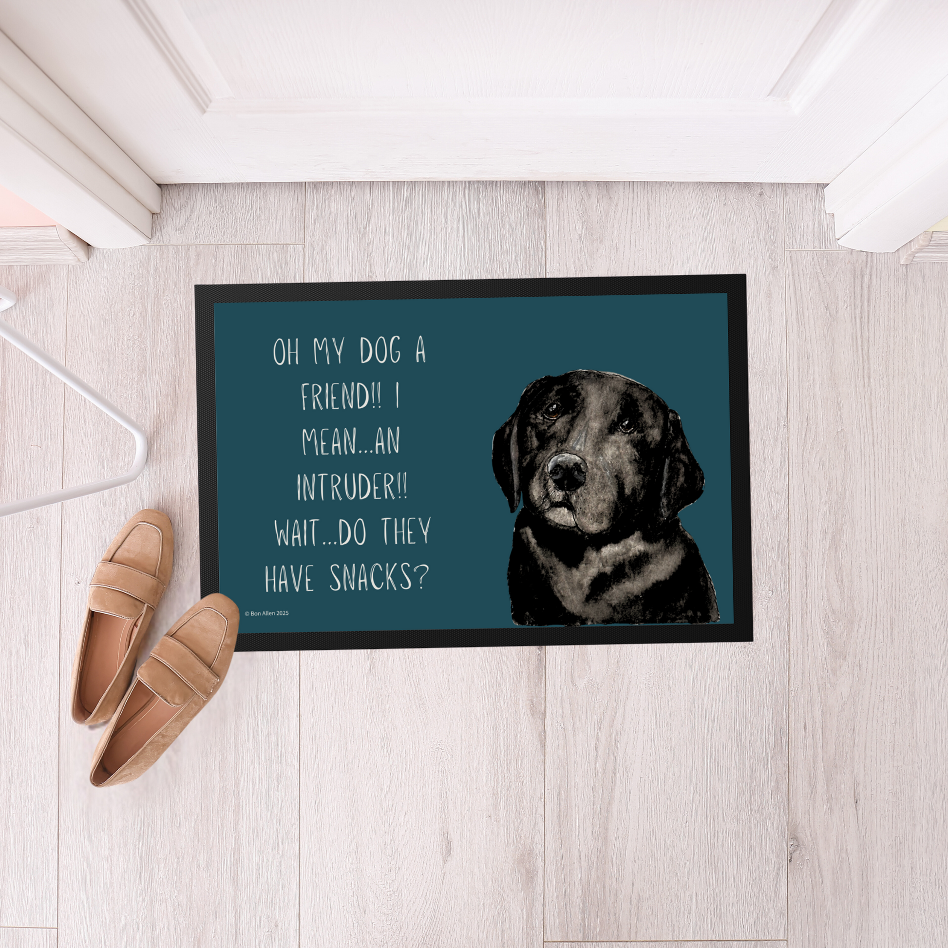 Black Labrador Welcome Mat Friend or Intruder or Snack Delivery
