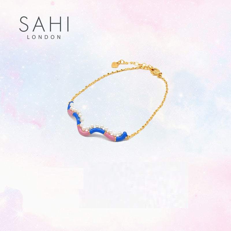 Fantasy Chain and Link Bracelet in Blue, Pink and Gold