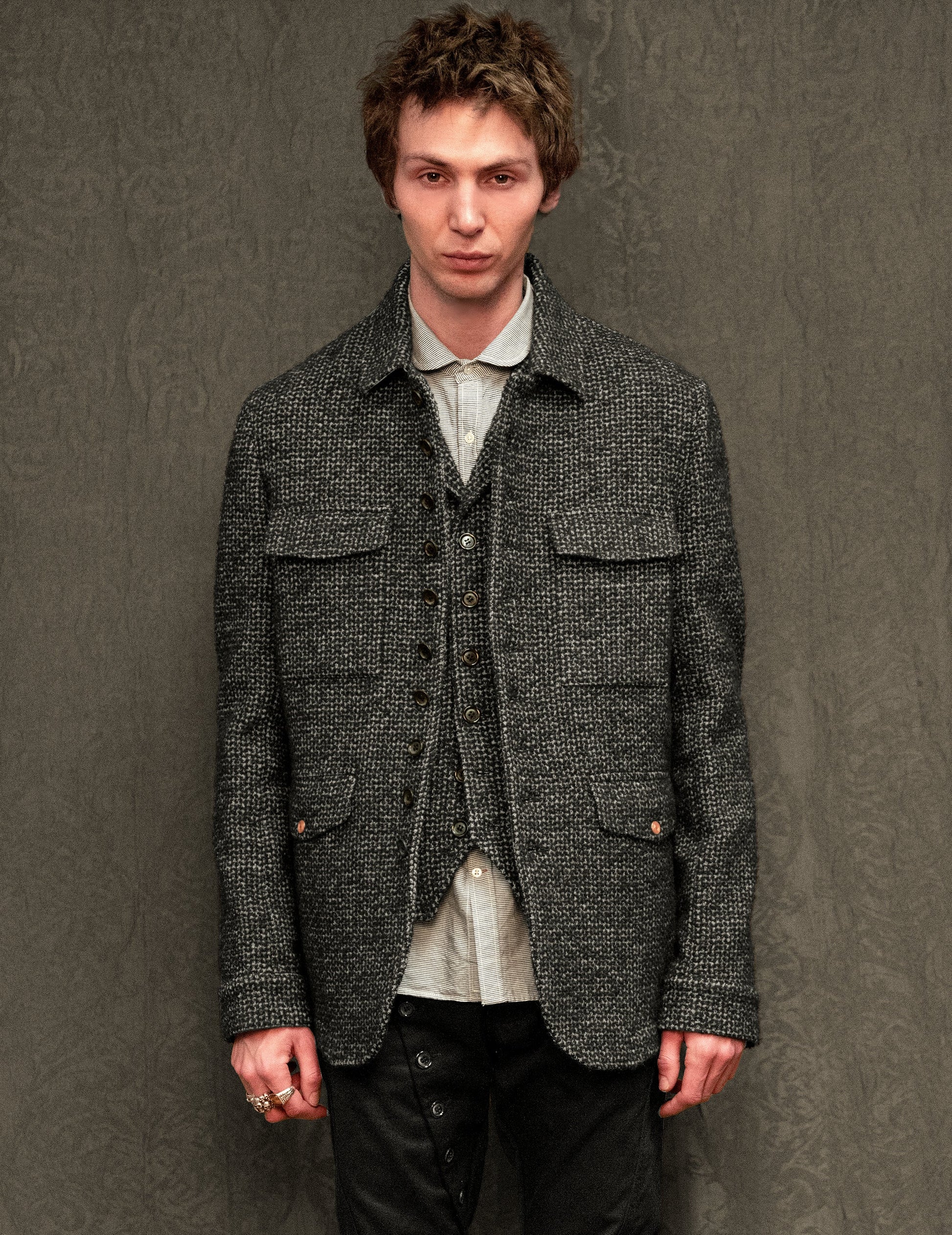 Monaco Car Coat in Tweed Charcoal and Black