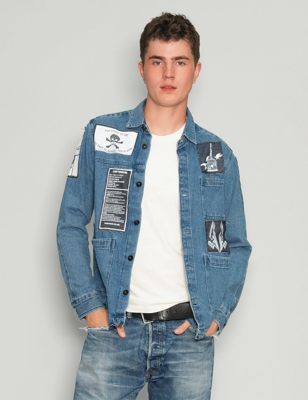 Patched Denim Overshirt in Blue