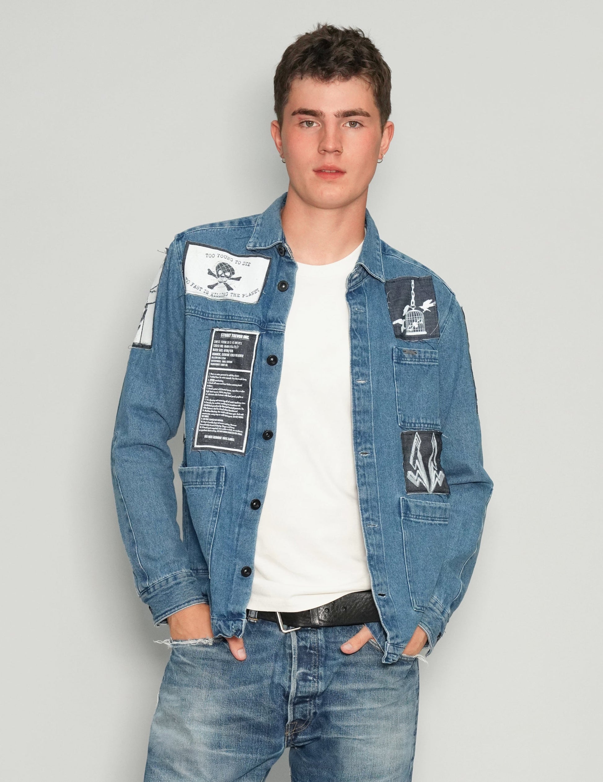 Patched Denim Overshirt in Blue