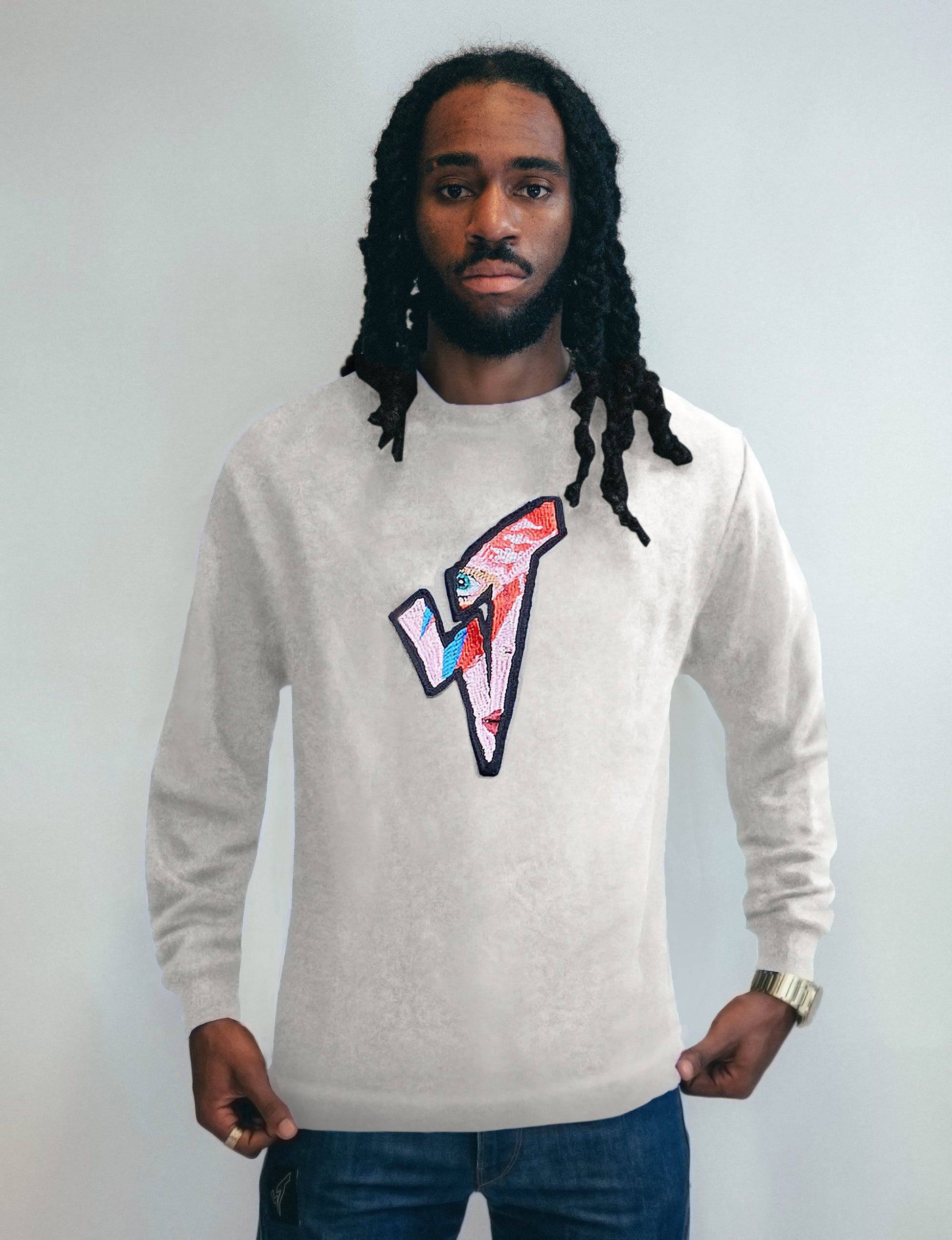 Aladdin Sane Long Sleeve Logo Tee in Ecru